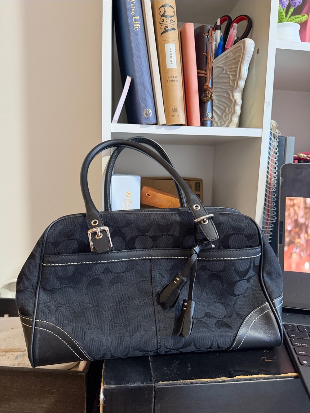 Coach Black Monogram Shoulder Bag